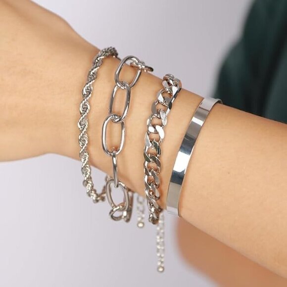 Dainty Boho Chain Bracelets Set for Women Adjustable Fashion Beaded Chunky - Picture 1 of 4